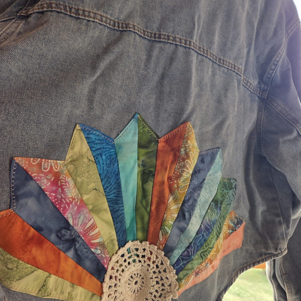 Boho Quilt Multicolor Patchwork Jean Jacket - image 2